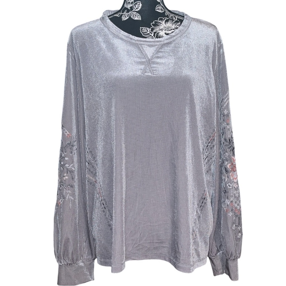 KATE & SAM Ribbed Velvet Embroidered Sweater Size XL